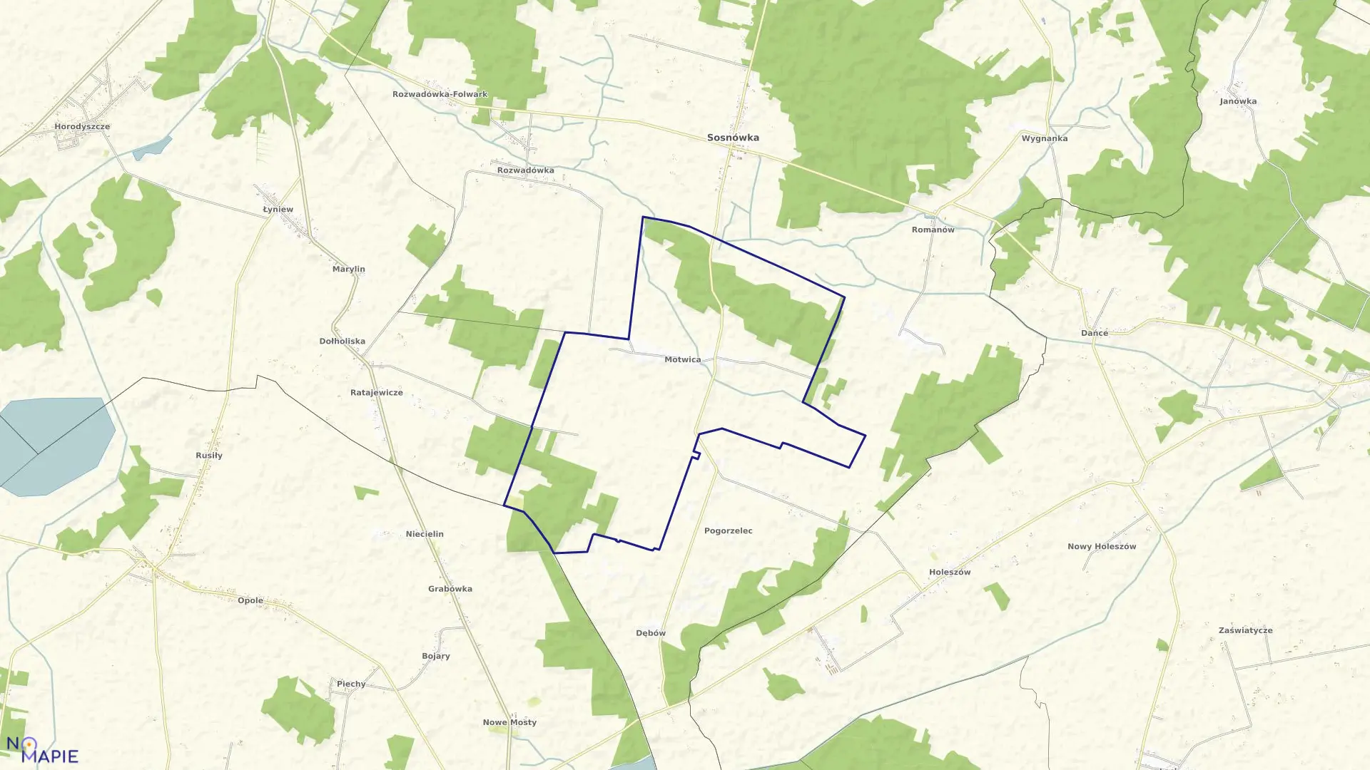 Mapa obrębu MOTWICA w gminie Sosnówka