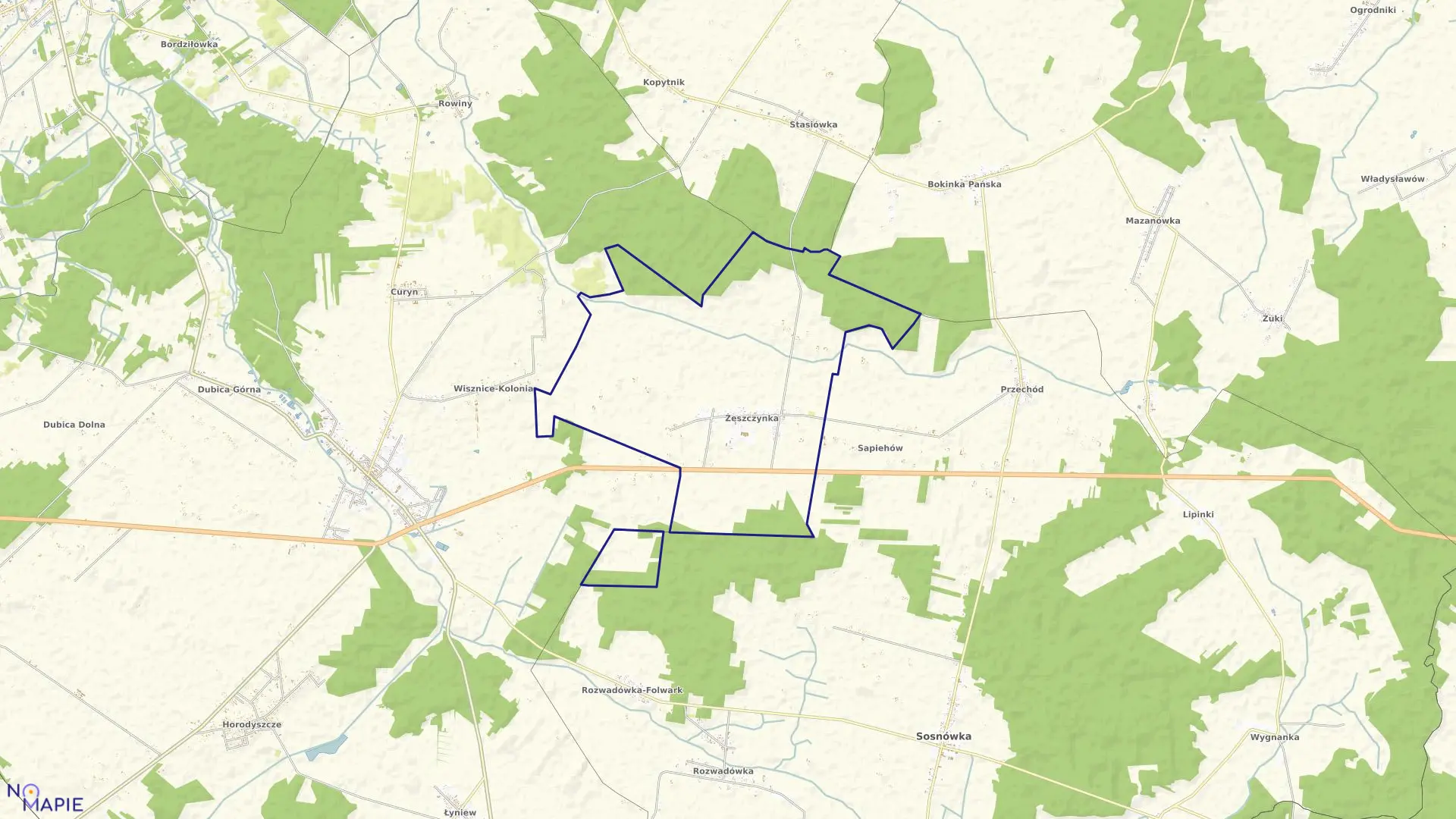 Mapa obrębu ŻESZCZYNKA w gminie Sosnówka